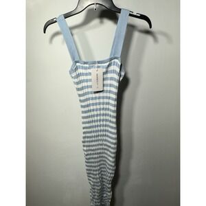 Merokeety Sweater Dress Womens Large Blue White Striped Knit Bodycon Maxi